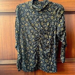 Veronica Beard Theresa Ruched Top in Black Floral Pattern